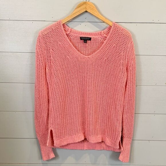 Banana Republic 100% Italian linen pink loose knit V-neck sweater size medium - Picture 1 of 8